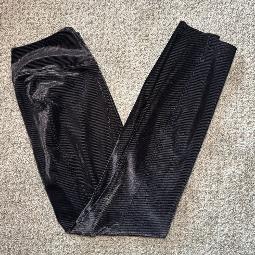 WHBM Leggings Velvet Corduroy Runway Ribbed Black Pull On High Waisted Pants 6